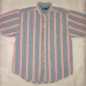 Vintage Timber Trail Pastel Blue and Purple Striped Button-Down Shirt